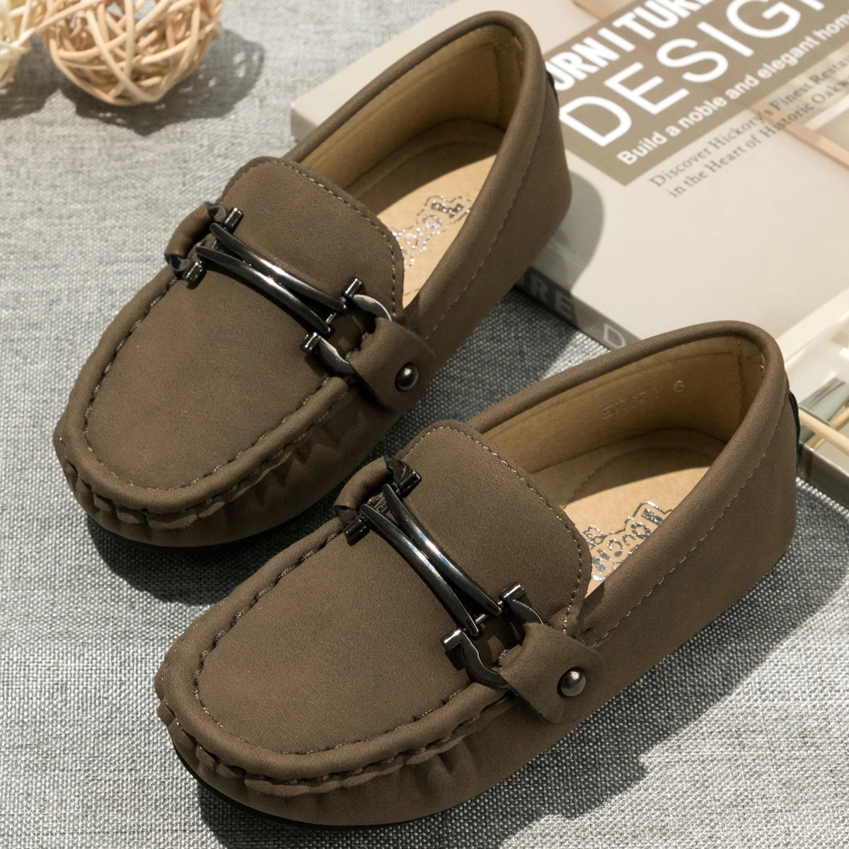 Meckior Kids Shoes Boy Girl Dress Breathable Brown 4seasons Casual Childrens Boys Girls Flat Leather Moccasins 250303