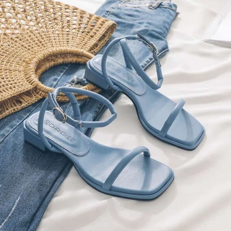 Women Comfort Shoes Clear Heels 2025 Sandals Female Beige New Low Girls Medium Sexy Summer Fashion sandals for female