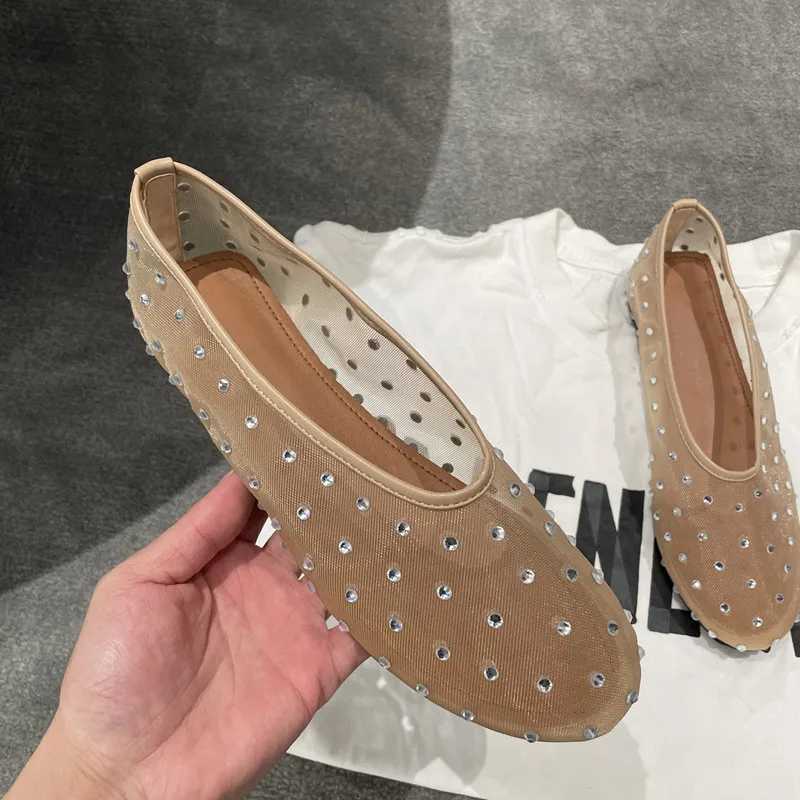 Fi Crystal Wen Ballet Flats Mesh Dance Flat Shoes Casual Driving Walking Loafers adrilles Ladies Slip- Lazy Shoes Y250303