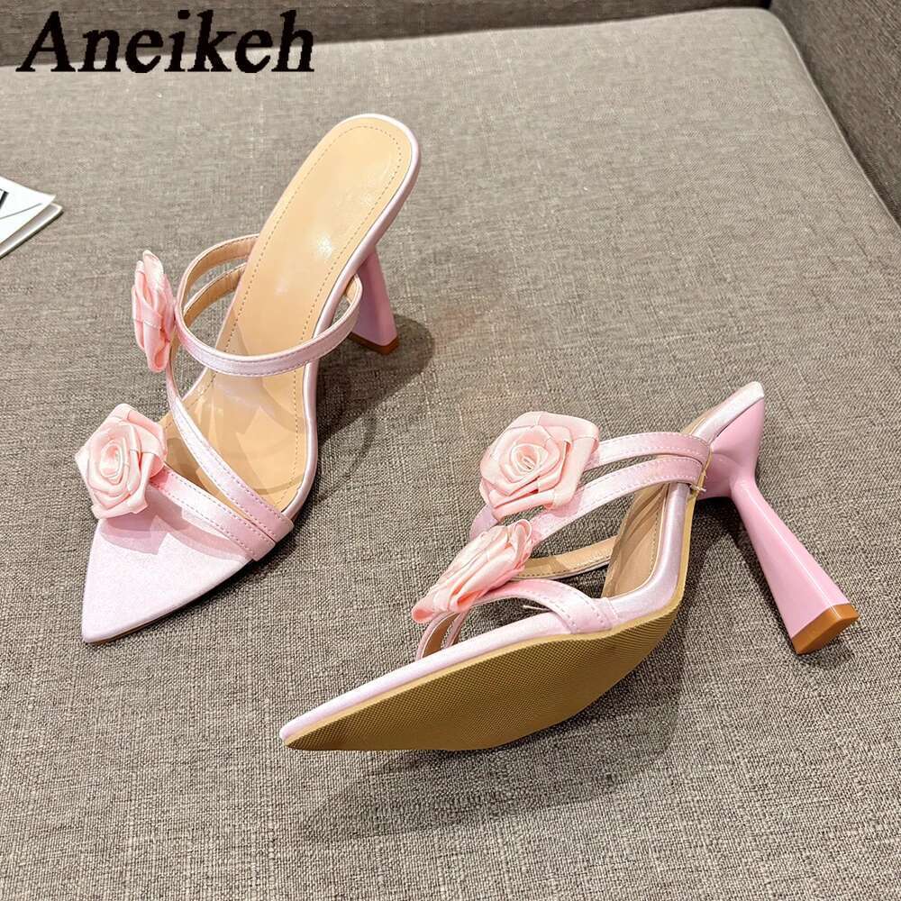2025 Summer Aneikeh New Fashion Pointed wer Sandals Stiletto High Heels Sexy Runway Slippers Women Elegant Banquet Shoes
