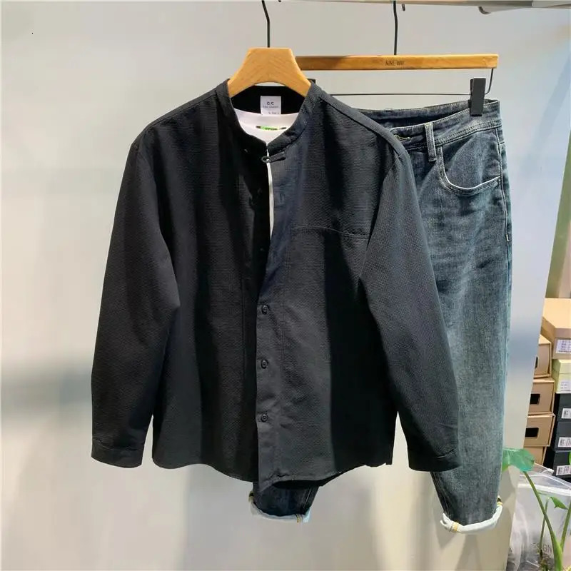 Trendy Simple Versatile Button Shirt Spring and Autumn Mens Fashionable Casual Long Sleeve Cardigan Art Men Clothing 250227