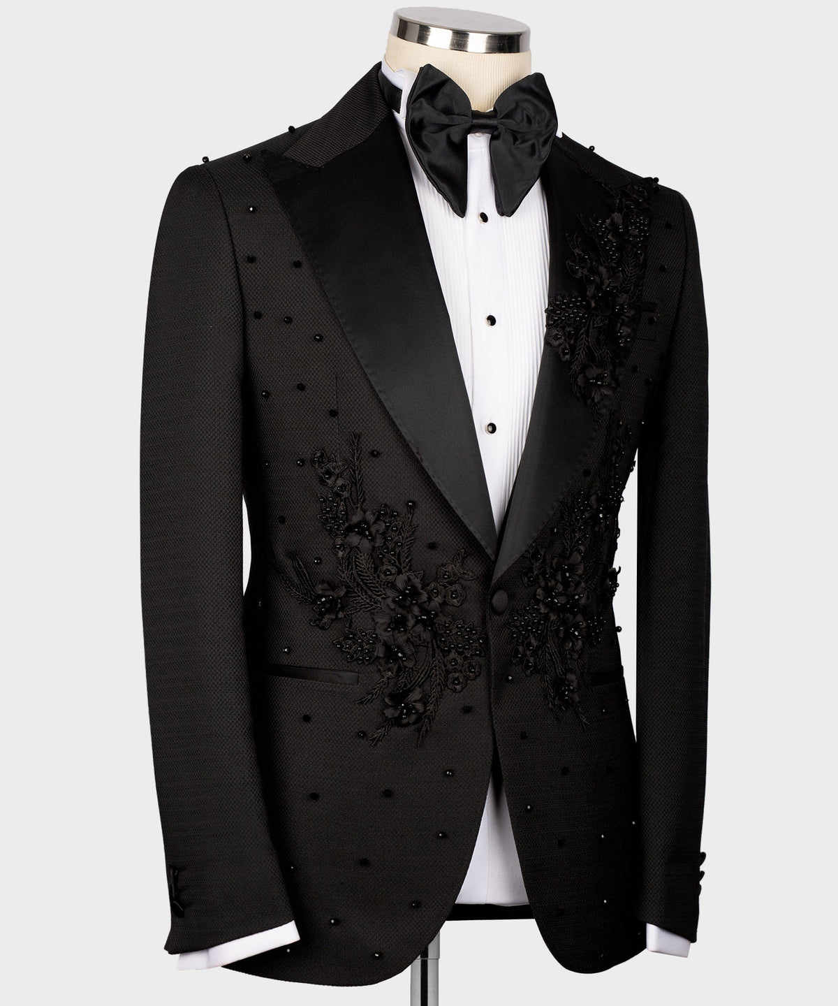 Fashion Wedding Tuxedos Appliques Beaded Men Suits Peaked Lapel 3 Piece Set Jacket Vest Pants Business Blazers Customized