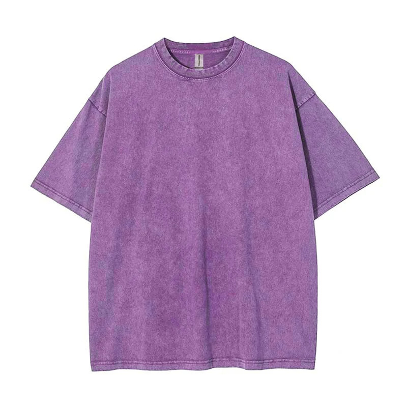 T-shirt for Men Cotton Loose O-Neck Solid Color Mens Casual Vintage Short Sleeve Tees Tops Hip Hop Streetwear Washed Tshirts 250304