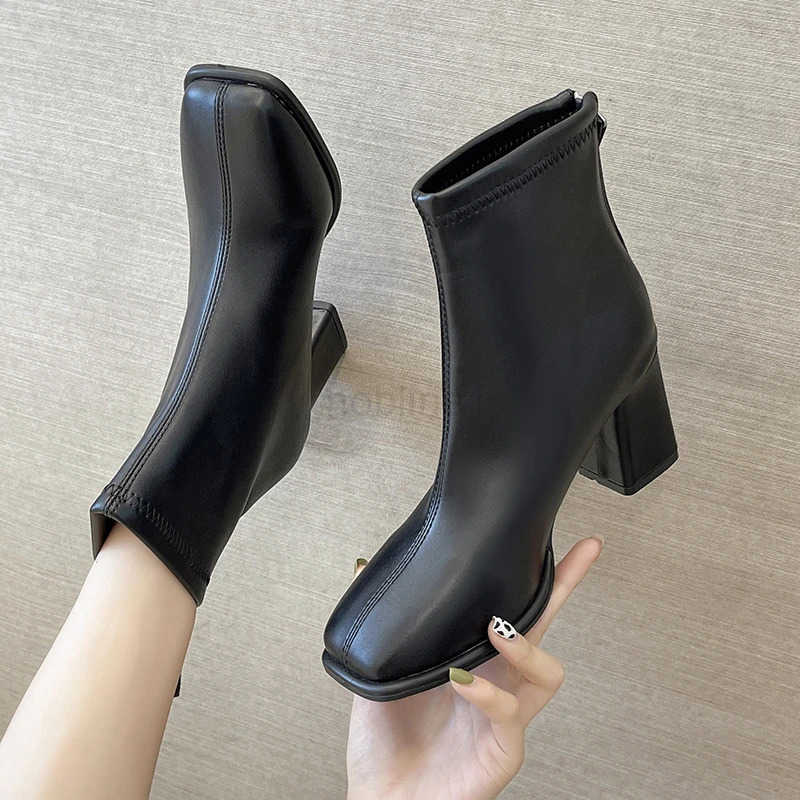 New Luxury Brand Wen Beige High H Ankle Boots 2022 Winter Fem Square Toe Boots High Quality Short Boots Botines Z250304