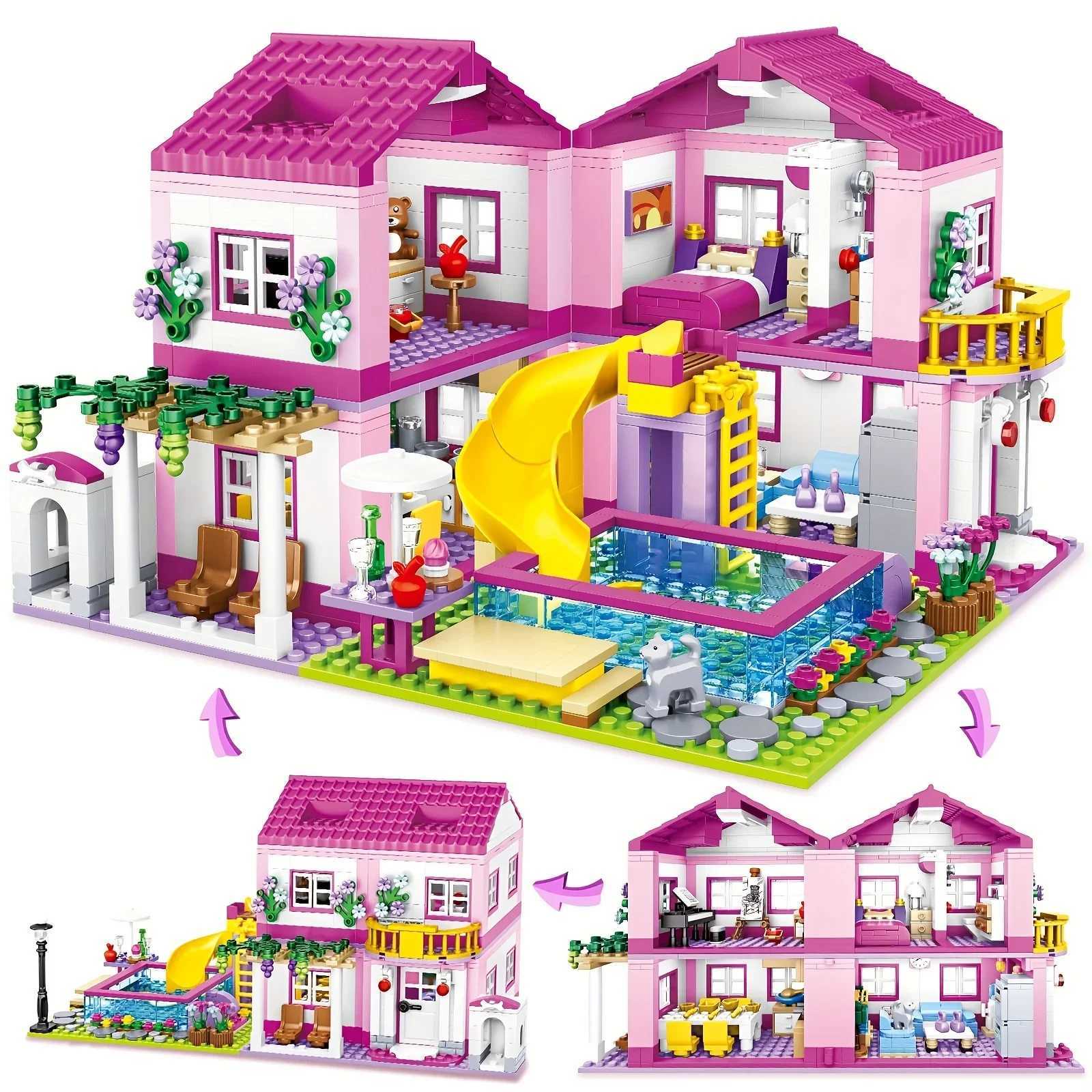 Friends City Street View House Summer Holiday Villa Castle Model Building Block Sets Figures DIY Bricks Toys for Kids Girls GiftT250304