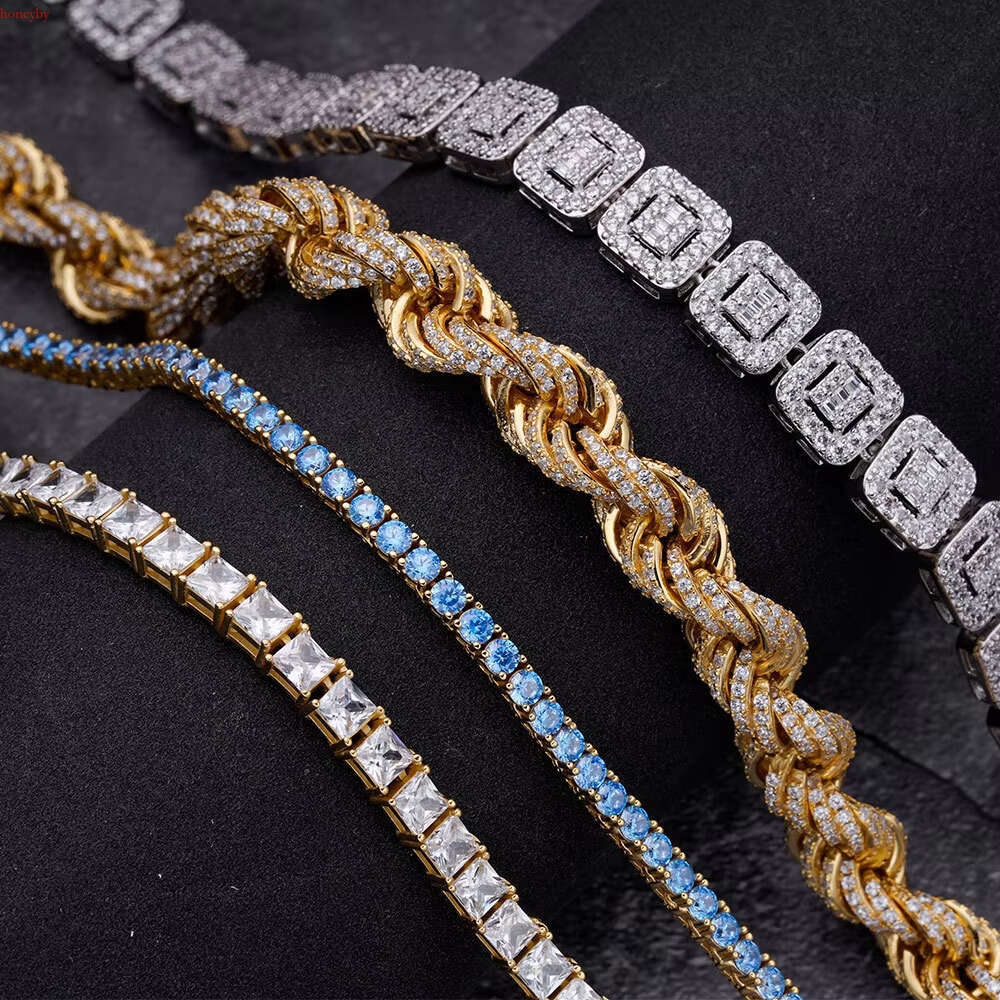 Hip Hop S Sier VVS D Color Moissanite Bracelet Necklace Men Jewelry Cuban k Iced Out Tennis Rope Chain