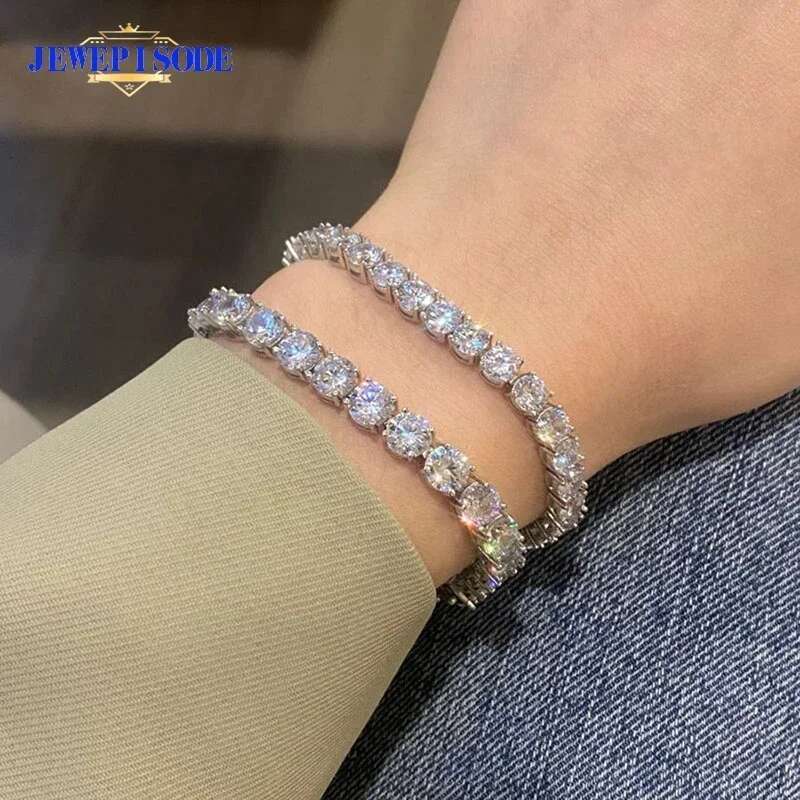 D Color VVS1 Moissanite Tennis Bracelet S Sterg Sier Plated White Gold with GRA k Chain Bracelets for Women Men