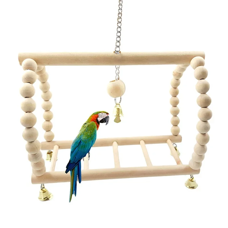 Parrots Toys Bird Swing Exercise Climbing Playstand Hanging Ladder Bridge Wooden Pet Parrot Macaw Hammock Bird Toy with Bells