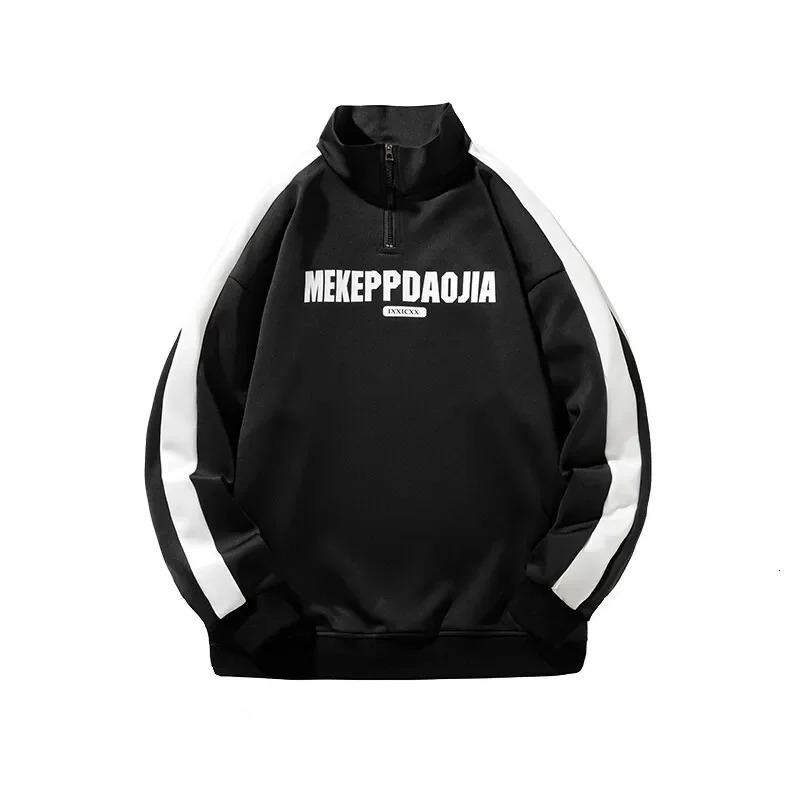 Mens Street Contrast Color Sweatshirt Half Zipper Standing Collar Long Sleeve Tops Couple Korean Style Letter Print Sweatshirts 250304
