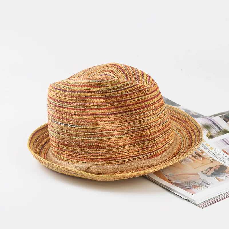 Summer Foldable Jazz Str Hats Womens Colorful Breathable Woven Sun Hat Short Brim Panama Mens Cuban C Packable KentuckyXJ250304