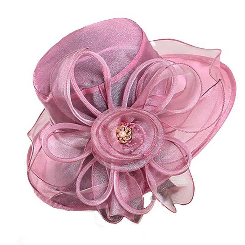 1Pc Spring And Summer Gauze Hat Top Hat Female Flower Organza Net Hat Sun Hat Beach Hat European And American Sun HatXJ250304