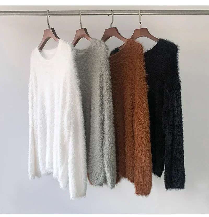 2025 New Autumn Women 30% Alpaca Round Neck Loose Silhouette Long-Sleeved Sweater