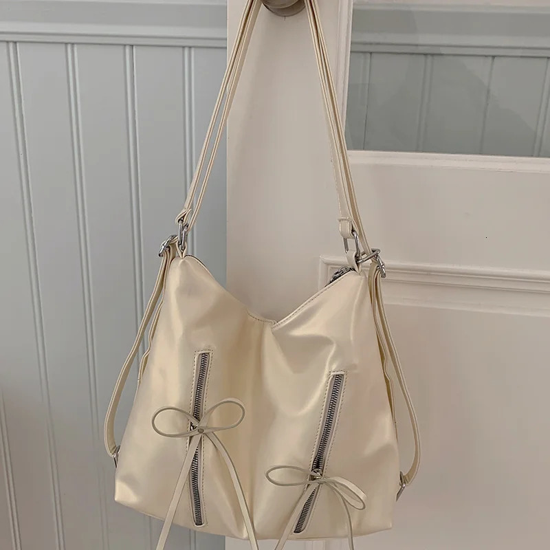 Korean Bow Knot Backpack Sweet Shoulder Bag for Women Fashion Y2K PU Leather Tote Bags Causal Large Capacity Female Handbags 250228