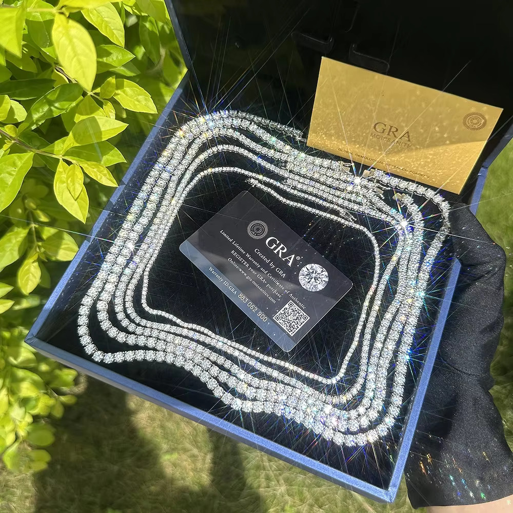 USA in Stock Fine Jewelry Hip Hop Sterg Sier VVS Moissanite Dia Classic Tennis Chain Necklace for Men Women