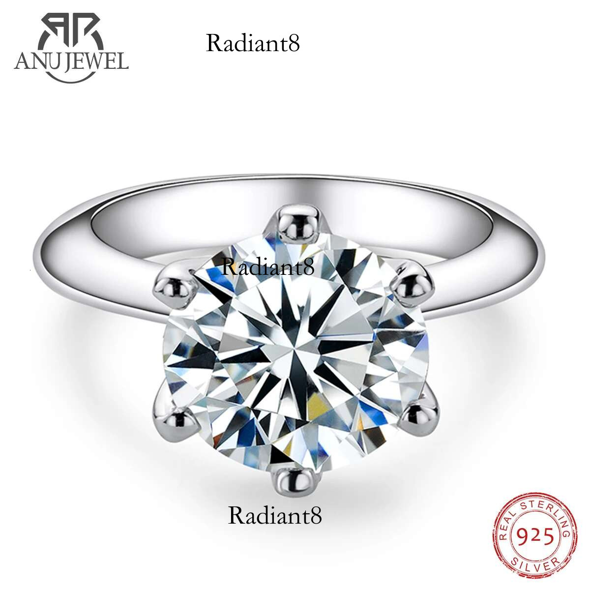 AnuJewel 1ct 2ct 3ct 5ct D Color Moissanite Engagement Ring For Women Sterg Sier Gold Plated Solitaire Rings Wholesale