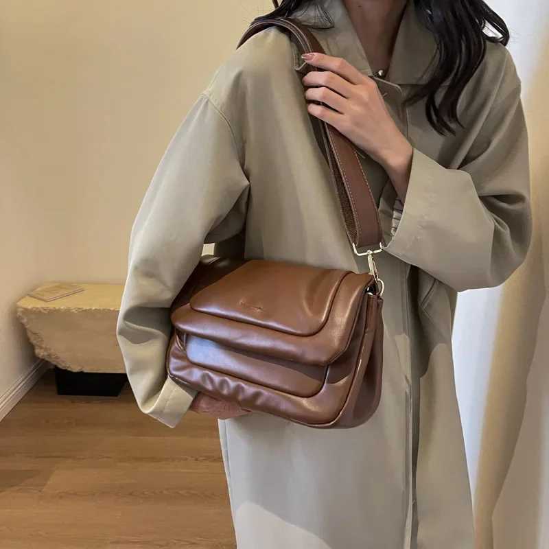 Brand Designer PU Leather Padding Quilted Womens Shoulder Bag Retro Crossbody Bag Flap Handbag Y250303