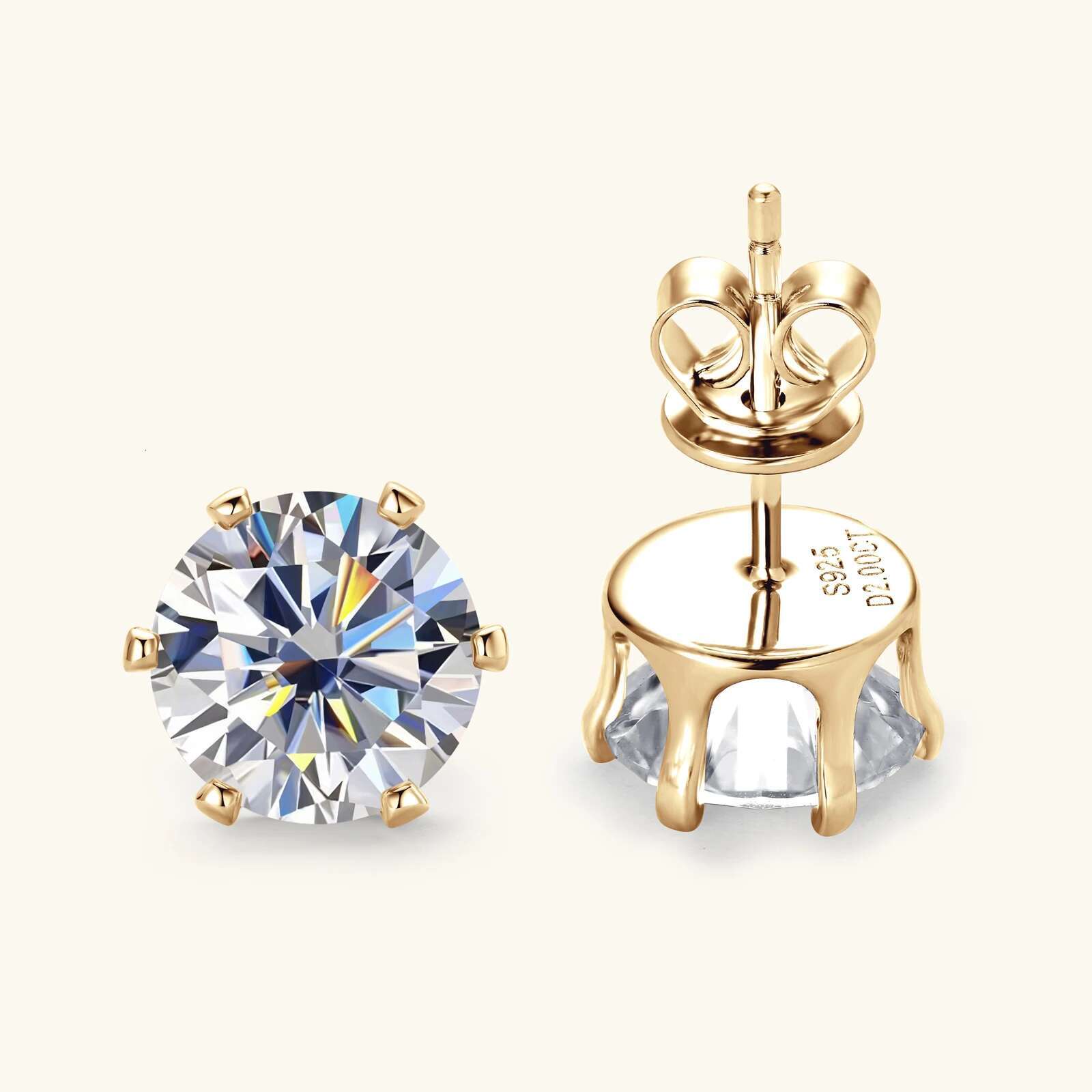 0.1-3 Carat Moissanite Stud Earrings for Women Men D Color Lab Created Dia Earring Sterg Sier Ear Piercing Jewelry