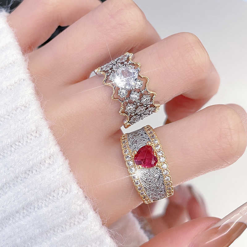 Couple Rings Italian Bratila Silk Weaving Craft Ring with Hollow Design Full Diamond Two tone Gold Ring H25303