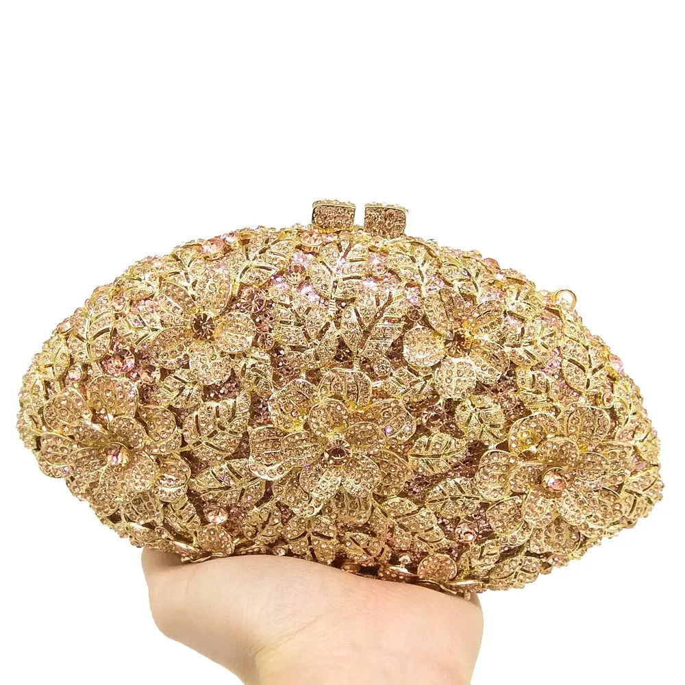Boutique De FGG in stock Flower Crystal Clutch Evening Purse Bag Women Formal Dinner Handbag Wedding Bridal 250303