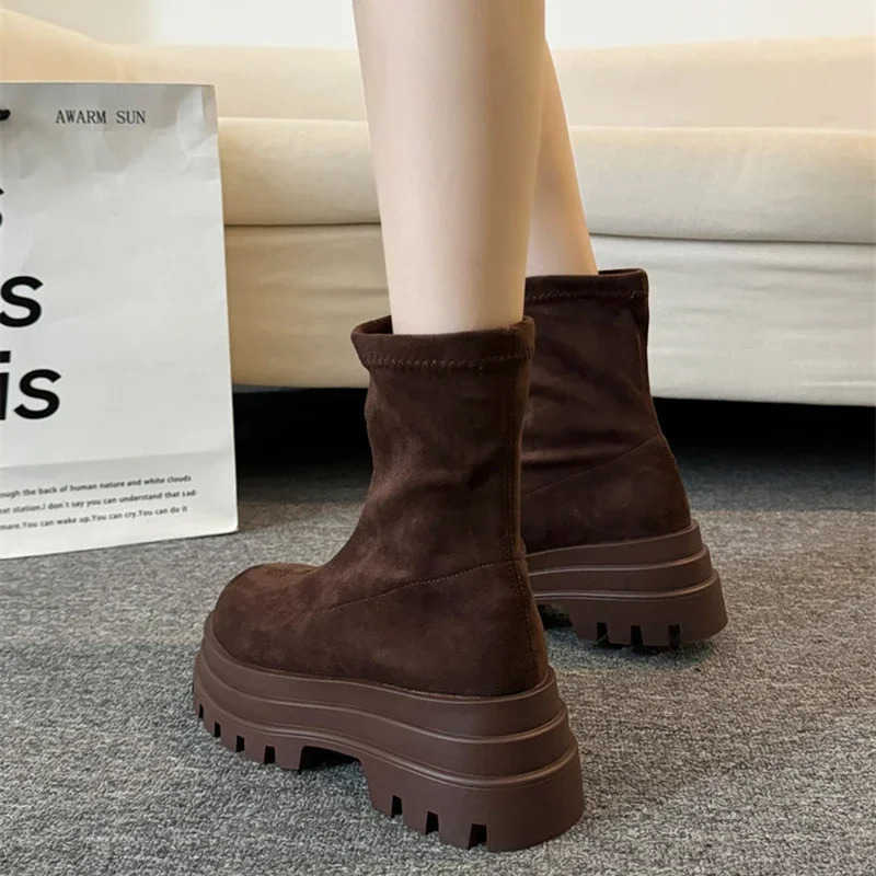 Vintage Winter Wen Ankle Boots Fion Slip On Knight Long Booties Platform Square H Botas De Mujer Z250304
