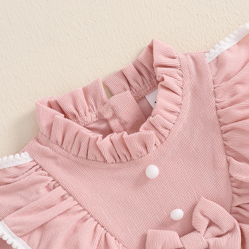 Sweet Kids Baby Girls Long Sleeve Corduroy Princess Dress Autumn Mock Neck Ruffled Children Clothes 250303