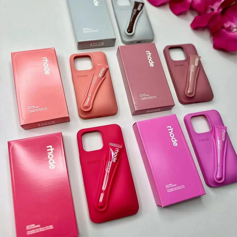 3D Lip Balm Phone Case Holder Fashion INS Designer Portable Lip Gloss Tint Lipstick Makeup Silicone Mobile Back Cover Stand For iPhone 15 14 13 12 11 