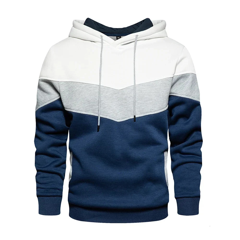 Mens Patchwork Hooded Sweatshirt Hoodies Clothing Casual Loose Fleece Warm Streetwear Male Fashion Autumn Winter Sports Outwear 250304