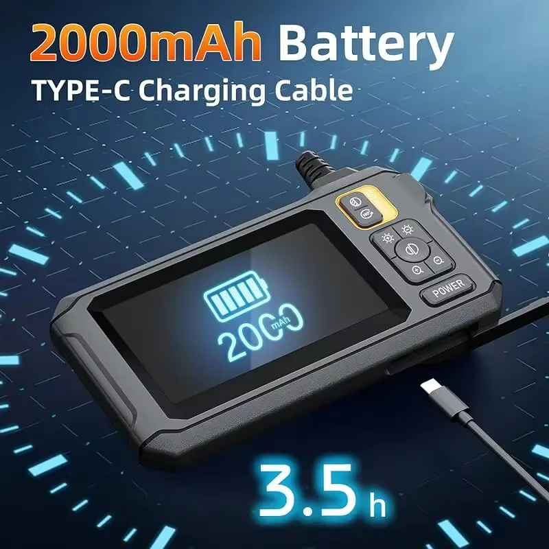 Dual Single Lens Endoscope Camera with 1080P 8mm 4 3Inch IPS Screen IP67 Waterproof Car Pipe Inspection Borescope 2000mAh