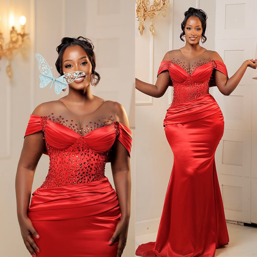 Dreamy Orange Red Prom Gown A-line Illusion Sparkly Off The Shoulder Celebrity Banquet Dress Chic Formal Party Dress Long vestidos Evening Gowns Plus 