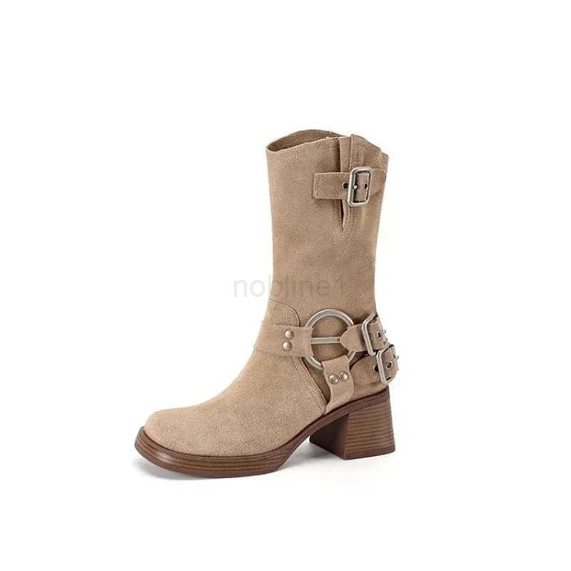 Mid H Boots New Calf Causal Wen Platform Winter Shoes Wens Boots Gladiator Goth Motorcycle Snow Bottines Boots Z250304