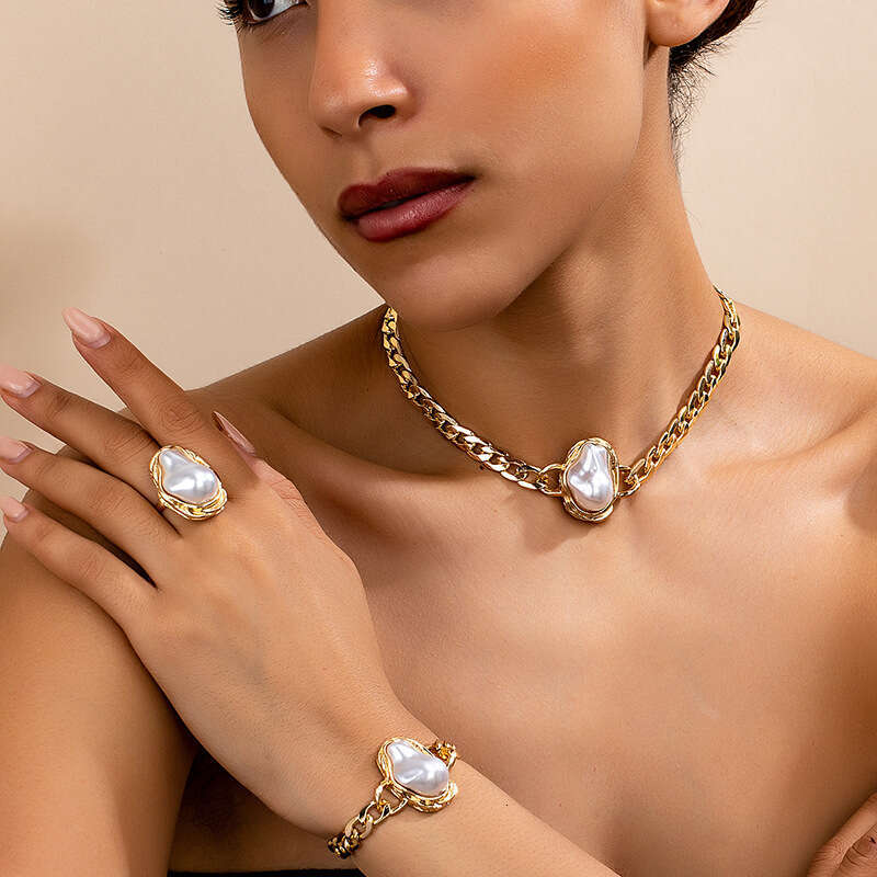 designer Bracelet Trendy Alien Pearl Fashion Charm Necklace Ring Bracelet Set