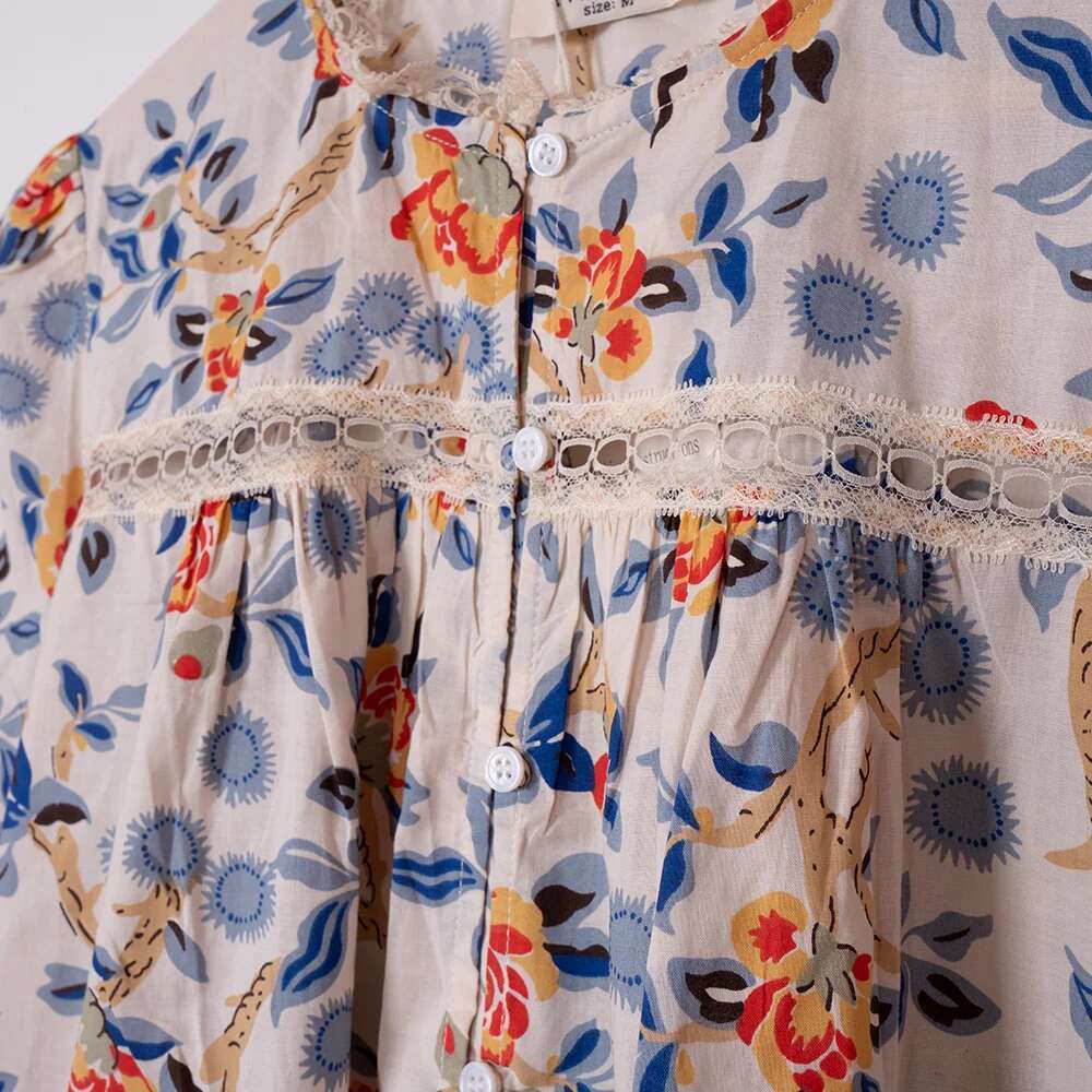 Wer Graphic Print Women Shirt O-Neck Long Sleeve Button Loose Cardigan Vintage Classic Casual Lady Top