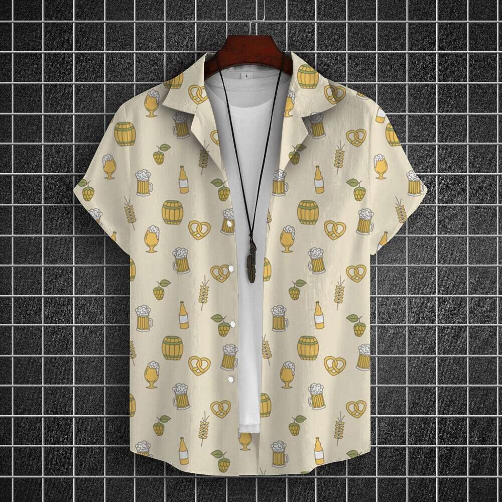 Summer New Men's Shirt 3D Printed Enhanced Beer Pattern Designer Fashion Button Short Sleeve Collar Street Wear Hawaiian Women's Shirt Beach