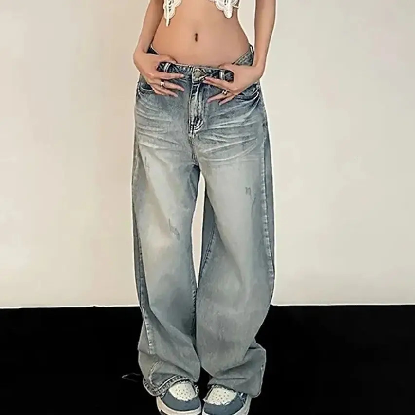 Y2K Baggy Jeans Women Vintage Streetwear Oversized Retro Korean Style Denim Pants Skinny Hippie Straight Wide Leg Denim Trousers 250228