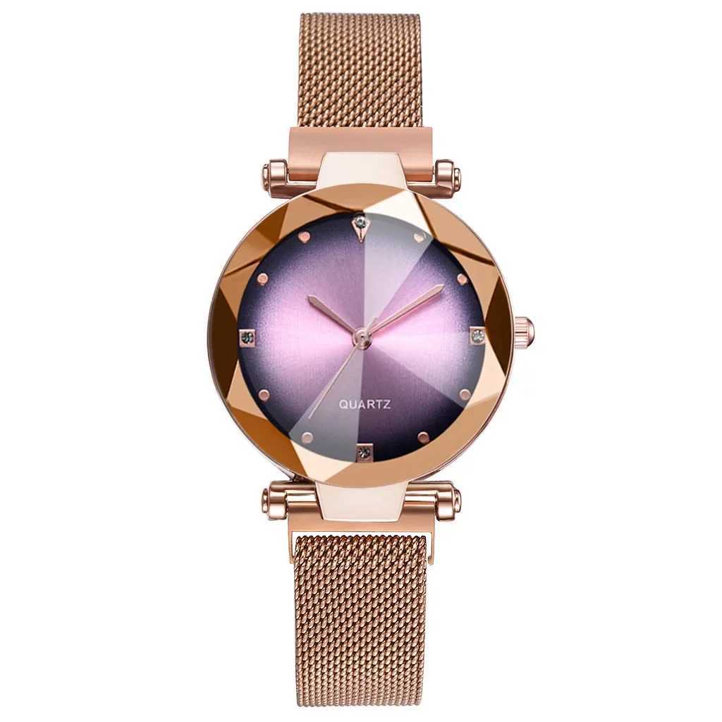 New Fashion Womens Mesh Magnet Buckle Starry Sky Leisure Luxury Womens Geometric Surface Quartz es Relogio FemininoXJ250304