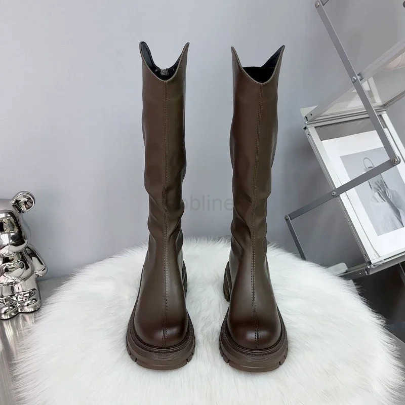 Wen Boots Knee High Boots for Wen Mid H Motorcycle Goth Shoes Trend Fion Designer Wen Botas Z250304