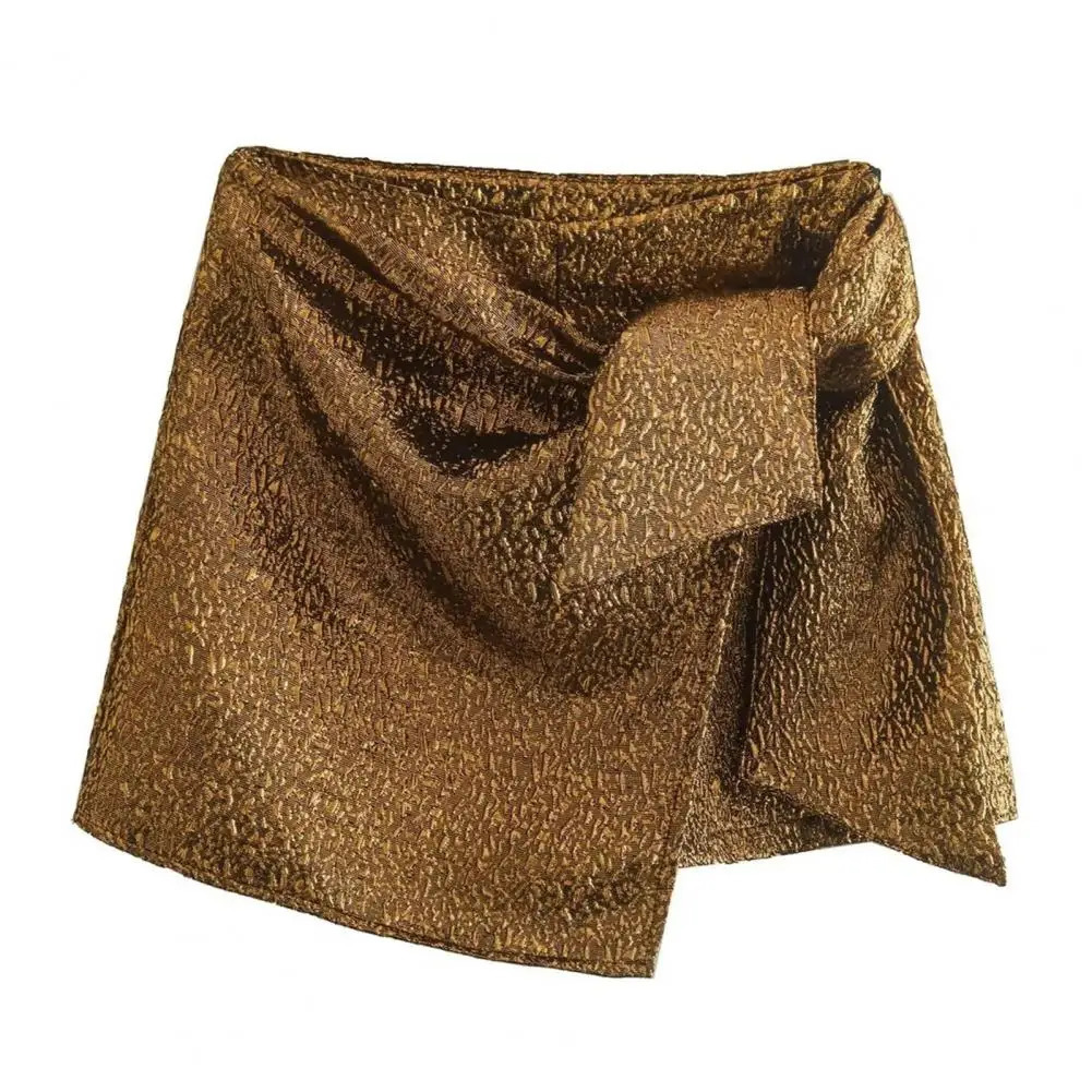 Women Shorts Spring Autumn Mini Skirt Style High Waist Ruffle Bowknot Solid Color Glossy Female Casual Short Pants Trousers 250303
