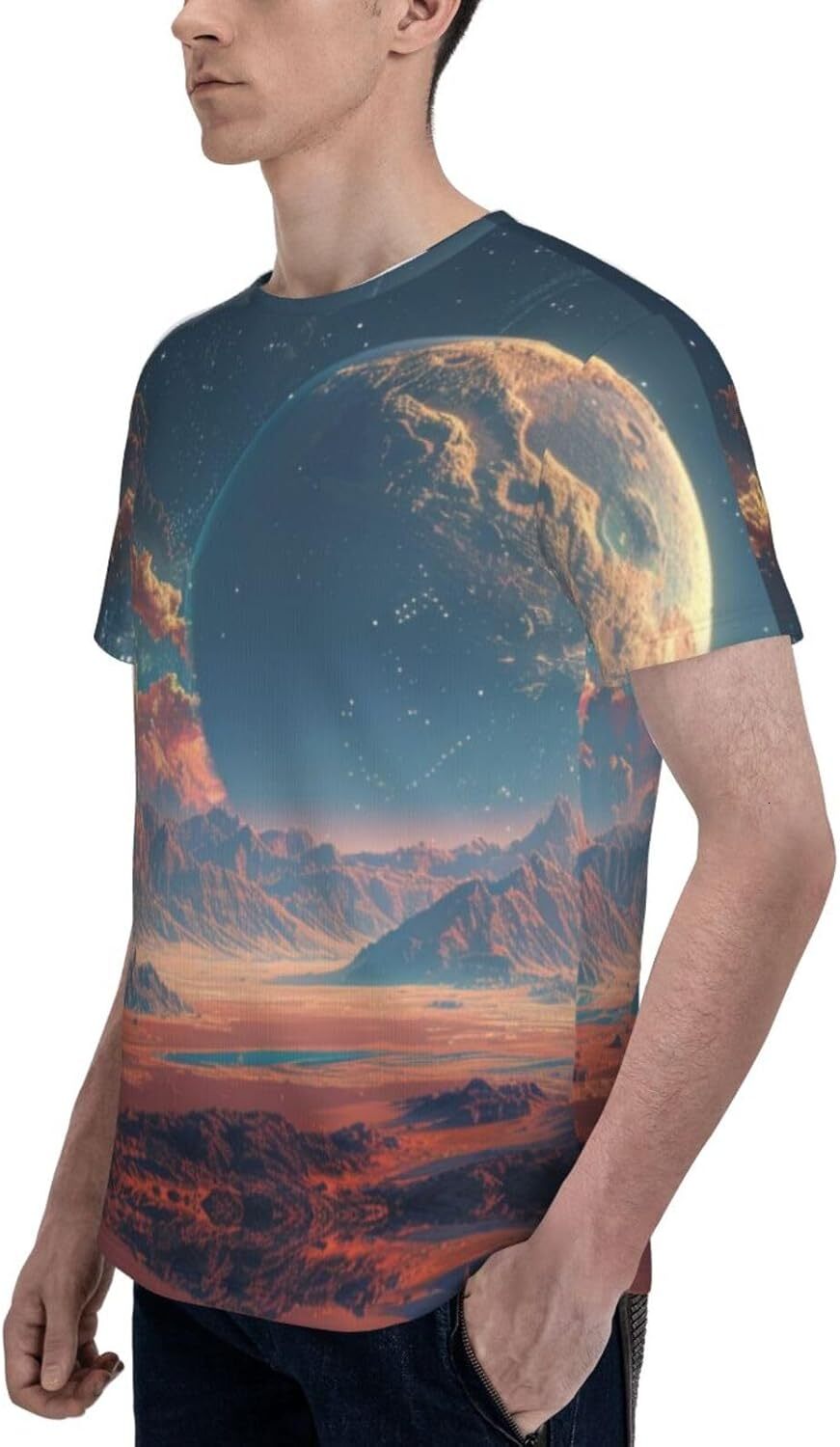Mens T shirt Alien Landscape 3D Printed Graphic T-Shirt for Men & Women - Space Planet Art Soft Casual Trendy Summer Tops Tee tee Casual tops summer c
