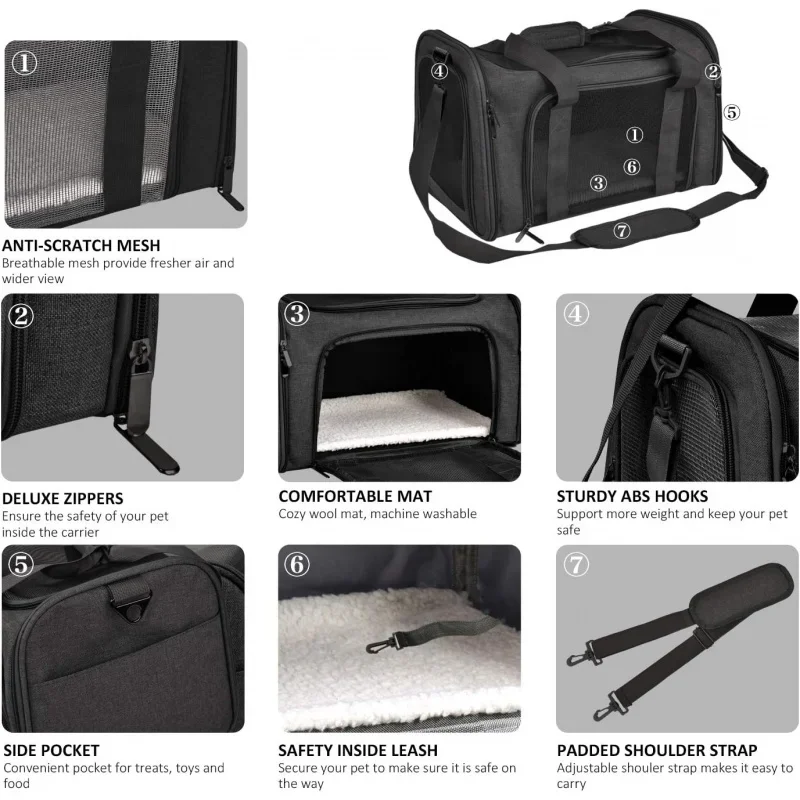 Cat Carriers Dog Carrier Pet for Small Medium Cats Dogs Puppies up to 15 Lbs, TSA Airline Approved Soft Sided