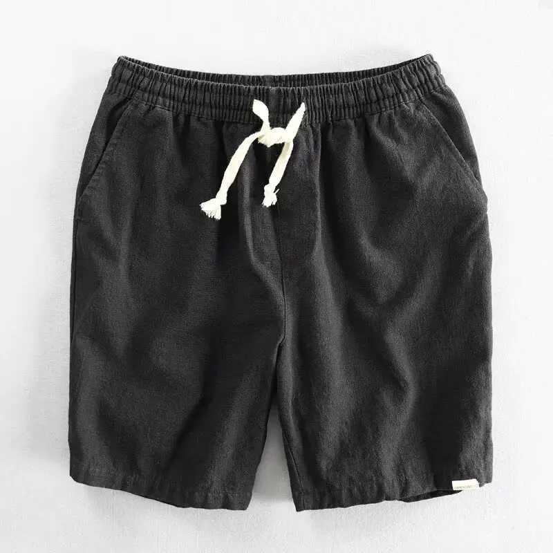 2025 Summer Men Casual Cotton Linen Shorts Knee Length Beach Elastic Waist Shorts Solid Color Comfortable Pants NewT250304