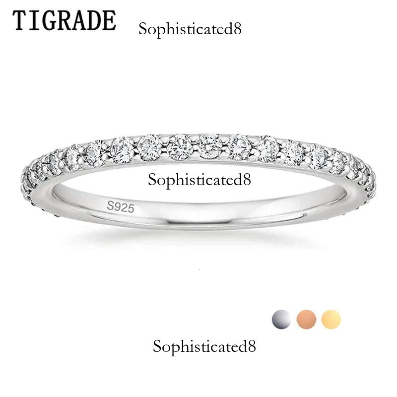 TIGRADE 2mm Sterg Sier for Women Wedding Band Cubic Zirconia Full Eternity Stackable Engagement Ring