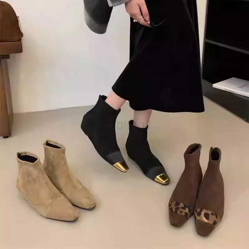 Bailamos Round Toe Wen Ankle Boots Flock Sock Botas Wedge Mid H Fion Short Boots Side Zipper Black Brown Khaki Dress Sh Z250304