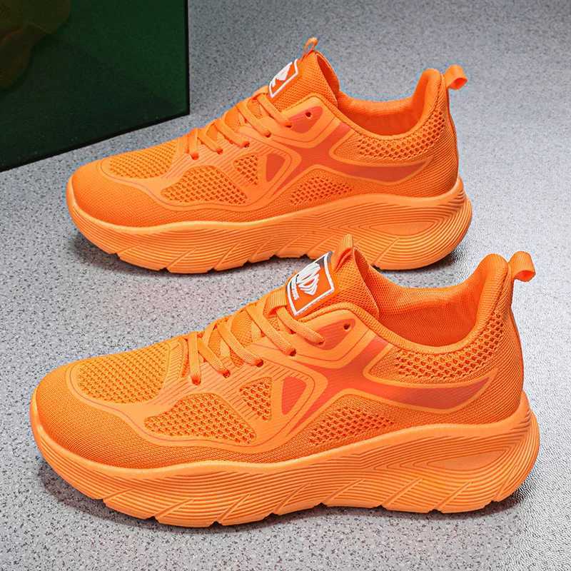 Fashion Platform Mens Running Shoes Trendy Casual Knit Breathable Orange Sneakers Men Outdoor Sports Non-slip Jogging Shoes Man Z250304