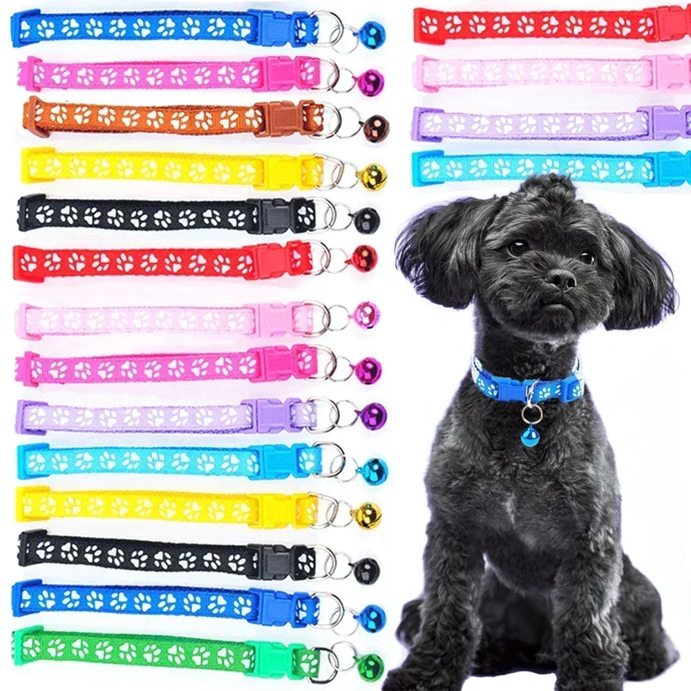 Colorful Pet Collar with Bell Cute Footprint Small Dog and Cat Adjustable Bowties DIY Band Pet Supplies Puppy Accessories