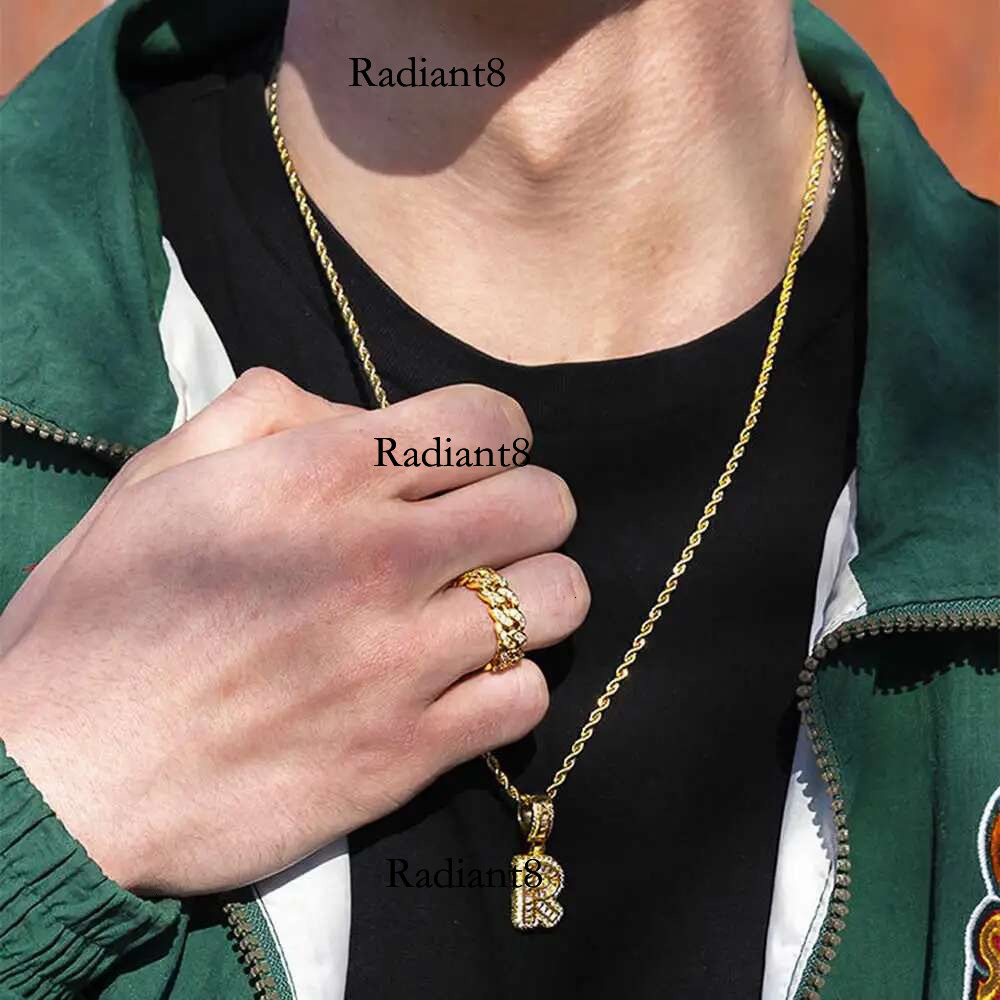 Real Gold Plating Initial Letter Hip Hop Bg Zircon Rock Sugar Single A To Z 26 English Alphabet letter Pendant Necklack