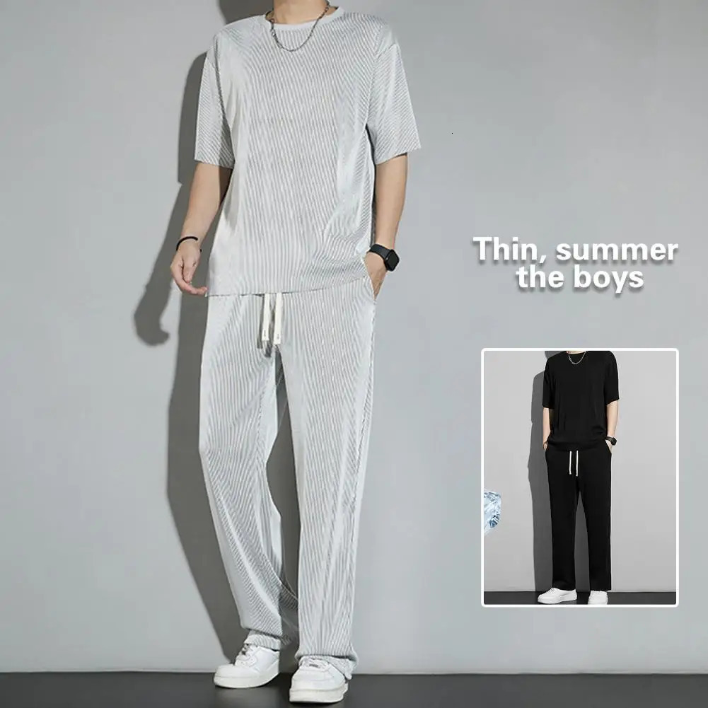 1 Set Men Summer T-shirt Pants Sports Set mens fitness pants shirt running yoga Fashionable Casual Sports Trousers 250303