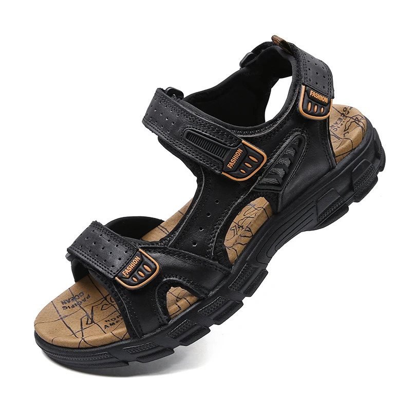 2024 Genuine Leather Mens Sandals Summer Outdoor Non-slip Hiking Trekking Shoes for Men Beach Slippers Casual Sneakers 250303