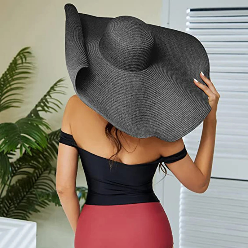Summer 70cm Large Wide Brim Sun Hats For Women Oversized Beach Hat Foldable Travel Straw Hat Lady UV Protection Sun Shade Hat 250227