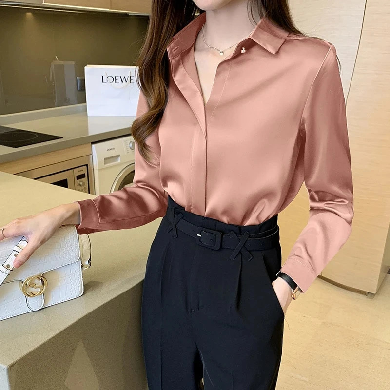 Silk Womens Shirt Long Sleeve Fashion Woman Blouses Satin Top Female Shirts and Blouse Basic Ladies Tops OL Women Clothing 250303