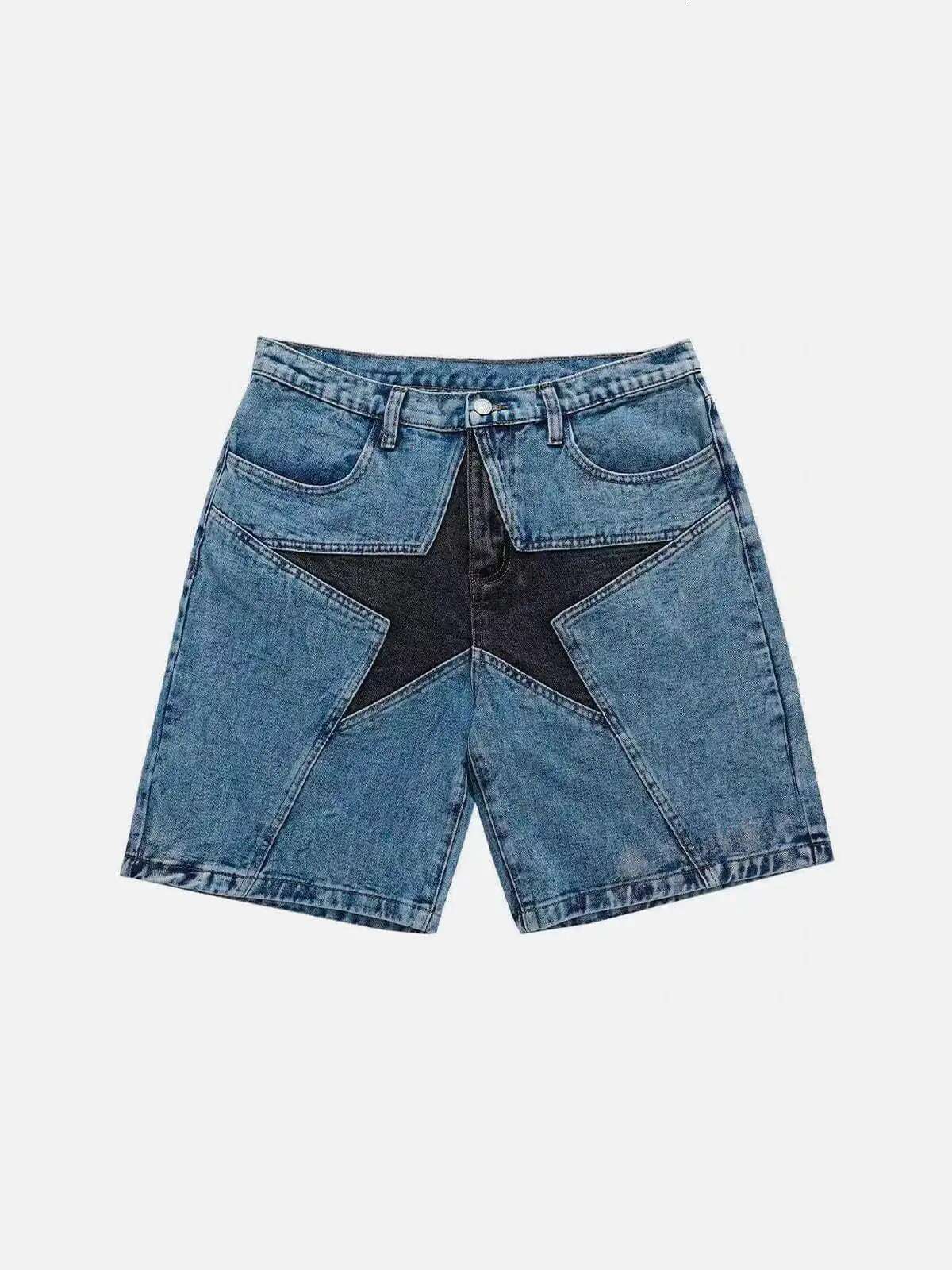 Women's Street Trend Loose Contrasting Color Five-Pointed Star Sticker Denim Pants